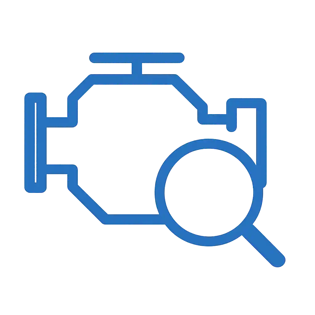 Ícone de motor veicular com lupa para inserção de dados de consulta