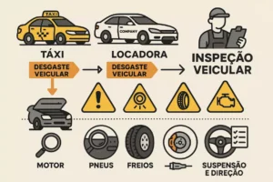 Verificar uso severo: guia visual de inspeção para táxi, frota e locadora